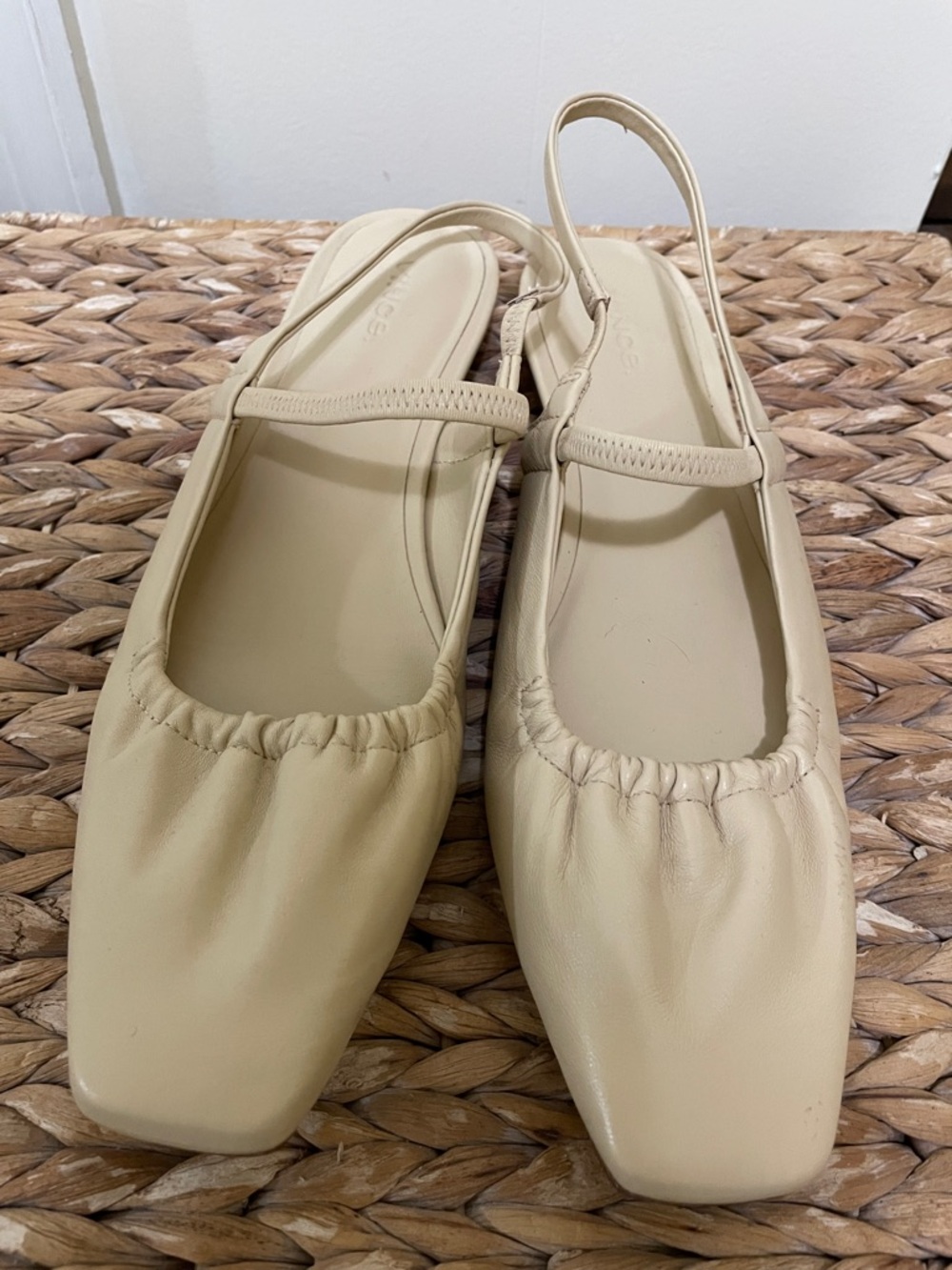 Vince Cream Square-Toe Slingback Flats